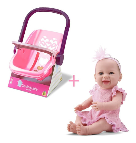 Kit Bebê Estilo Reborn Boneca Dengo + Bebê Conforto Passeio