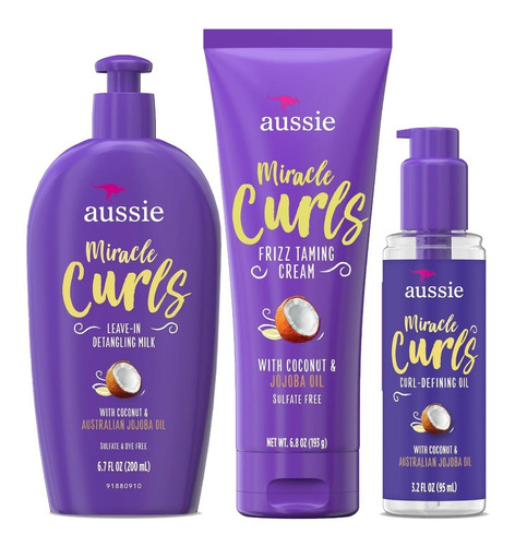 Set Rizos Definidos Aussie Curls, Desenreda Hidrata Controla