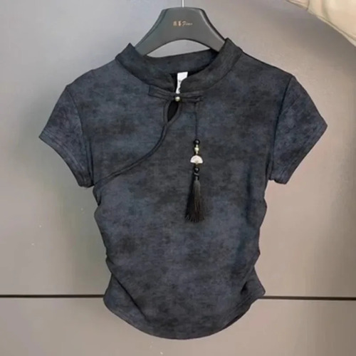 Camiseta De Estilo Chino Para Mujer, Mezcla De Algodón, Dise