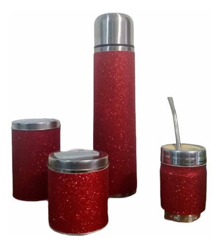 Set Matero 5 Componentes Colores Glitter Termo De 1 Litro