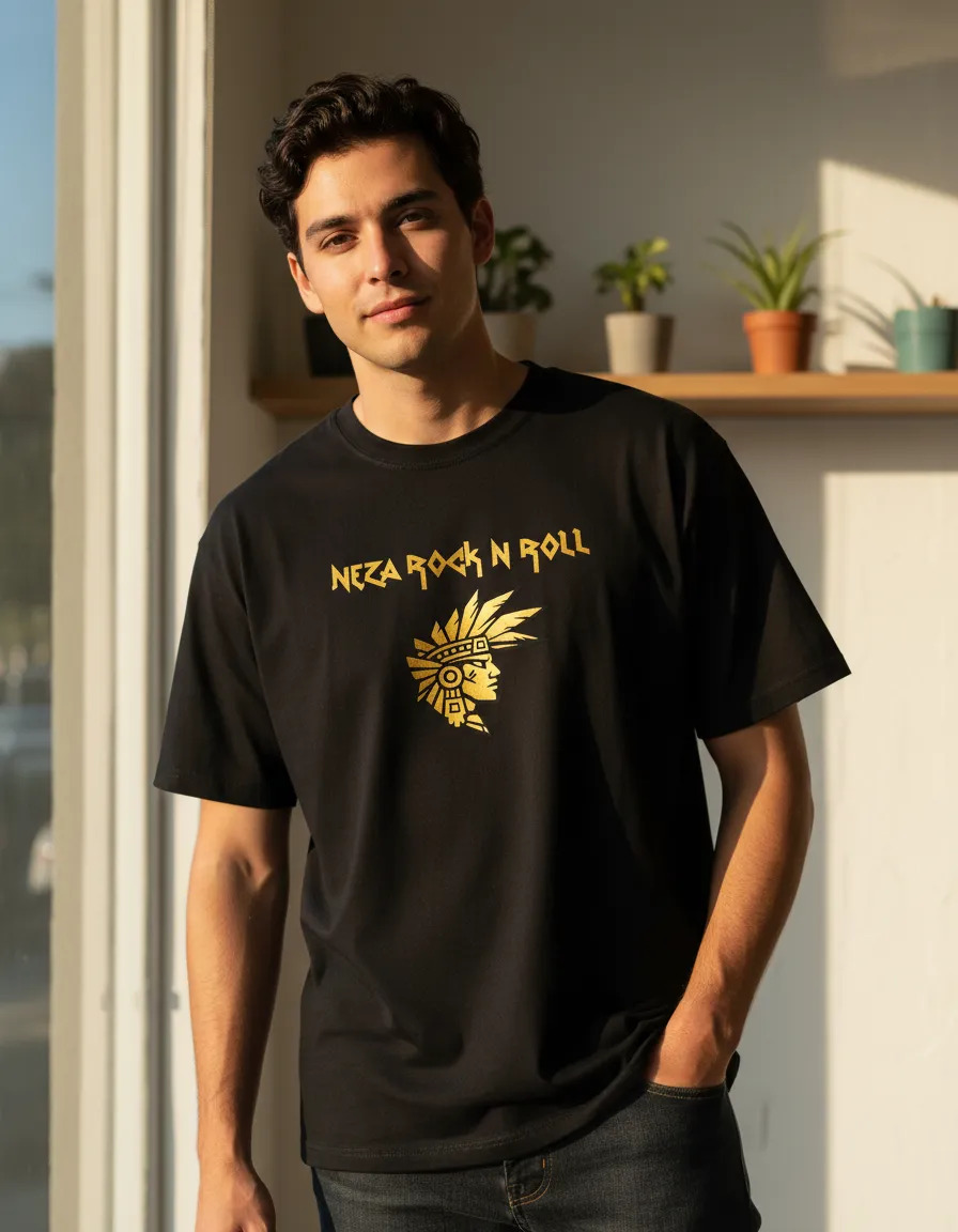 Playera Nezarock  Logo Aztec Oversize Original