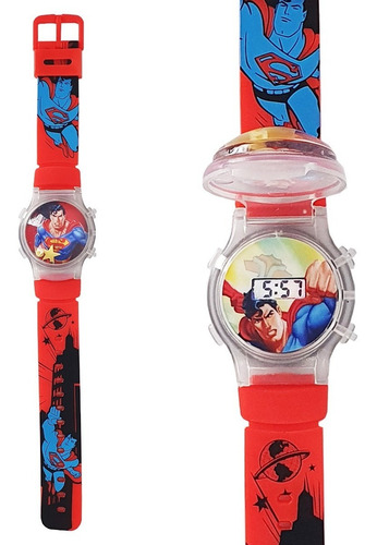 Reloj Niños Digital Luces Tapa Infantil Superman 3d