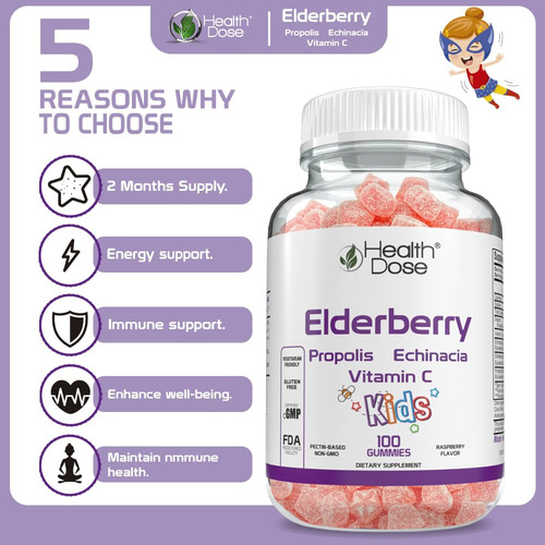 Gummy Vitamins Health Dose Saúco Sambucus Kids, 100 Unidades