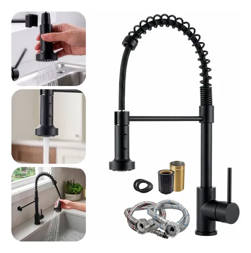 Torneira com mola aço inox acabamento fosco preto Hongyu