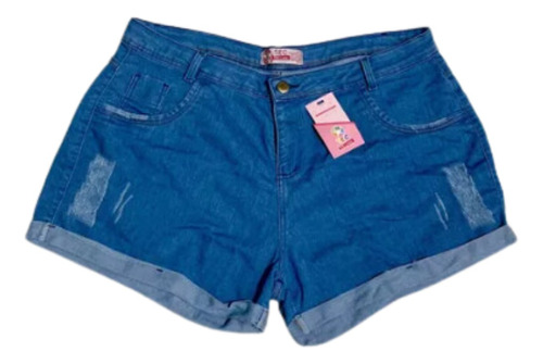Short Feminino Jeans Curto C Lycra Plus Size  Barra Dobrada