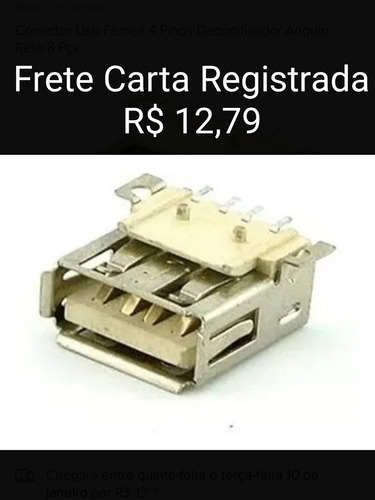 Conector Usb Femea 4 Pinos Decodificador Angulo Reto 8 Pçs 