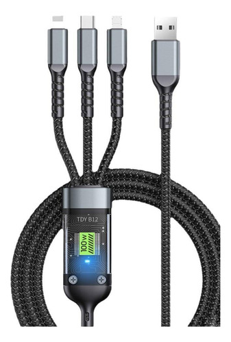 Microcargador Usb A Tipo C De Carga Rápida 3 En 1 De 100 W,
