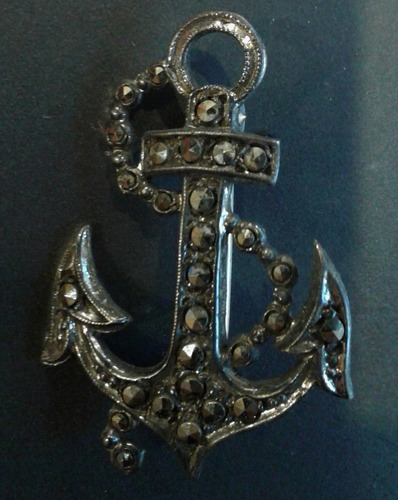Antiguo Broche Prendedor Ancla Marina Naval Plata Marcasitas