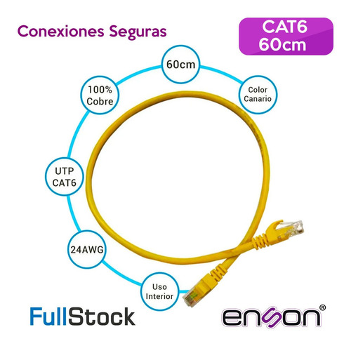 Patchcord Utp Cat6 60cm Amarillo P6006y 100%cobre Enson 5pz