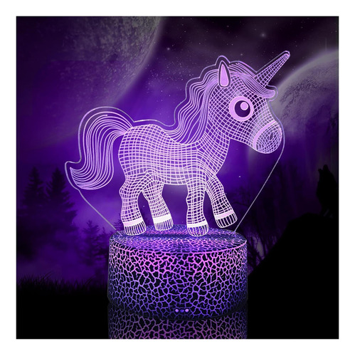 Luz Nocturna Led 3d De Unicornio Control Remoto Y Táctil, De