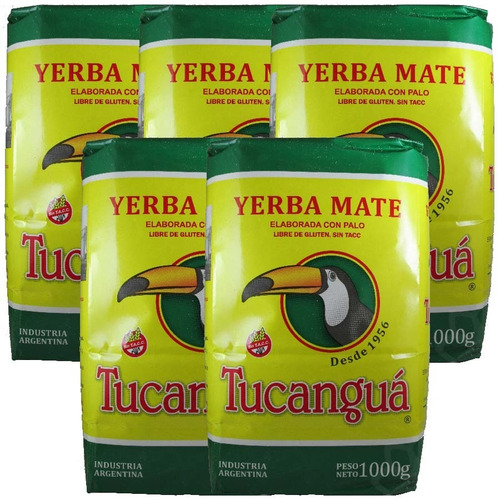 5x Yerba Mate Tradicional Tucanguá 1kg. Suave Y Sin Tacc