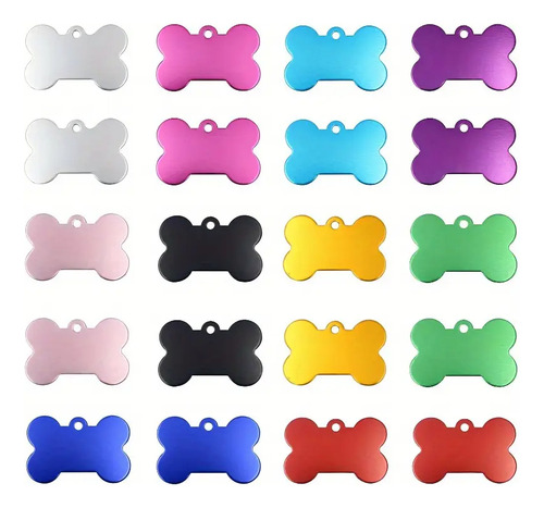 Chapitas Identificación Huesitos Color! Grabado Láser Celeste Lisa