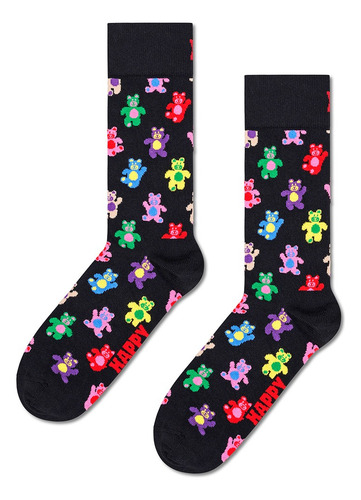 Calcetines Happy Socks Originales Ositos Bear Sock Reforzado Negro Estampado 22 Cm - 25 Cm Del Pie