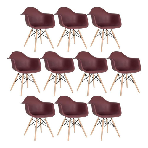 Kit - 10 X Cadeiras Charles Eames Eiffel Daw Com Braços Estrutura Da Cadeira Marrom