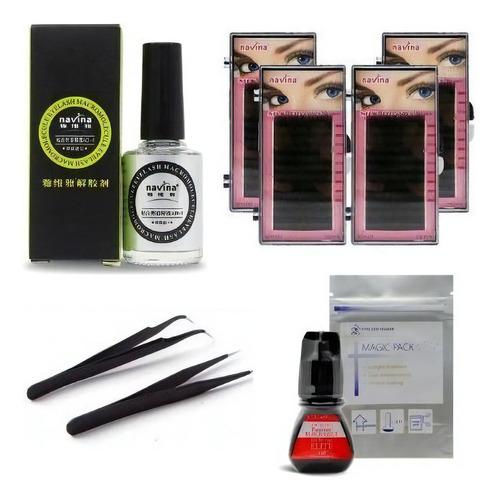 Kit Alongamento De Cílios + Cola Elite 5ml Removedor +brinde