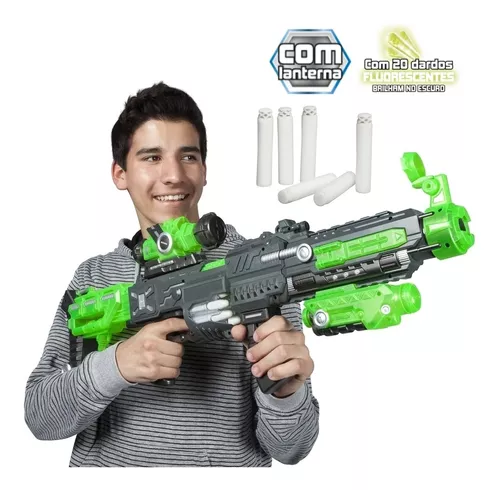 Metralhadora Lança Dardos Nerf Super Shot Lanterna Mira 75cm