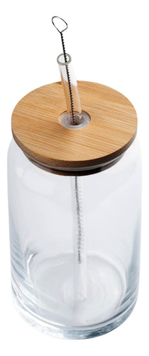 Vaso De Vidrio 470ml Con Tapa, Popote - Flores Personalizado Transparente