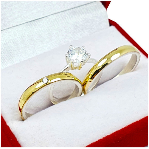 Imagen 2 de 8 de Alianzas Plata Y Oro El Par Anillo Casamiento Grabado Jc