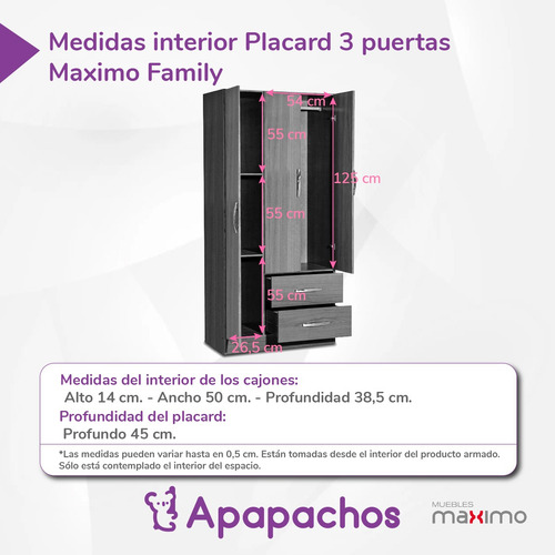 Placard Ropero 3 Puertas 2 Cajones Correderas Varios Colores Blanco