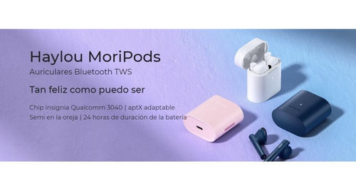 Auriculares in-ear gamer inalámbricos Haylou T Series MoriPods azul con luz LED