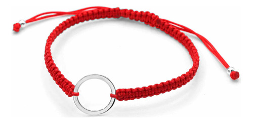 Pulsera De Plata 925 Macramé Roja Con Circulo