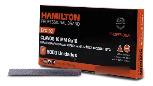 Clavos Para Calvadora Neumatica Hamilton EYC10C Calibre Ga18- 2 X 10 Mm