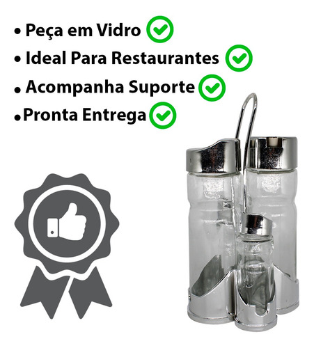 Imagem 2 de 7 de Kit Galeteiros Vidro 4pçs Porta Temperos Galheteiro Azeite