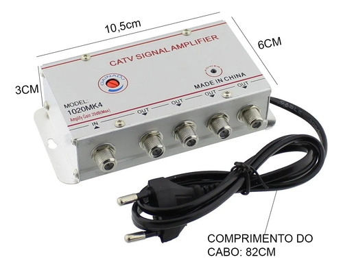 Amplificador Sinal 1x4 Saidas 20db Regulagem Tv Cabo Digital