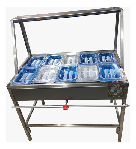 Bufetera En Acero Con 10 Insertos De 2 Kg Y Antiestornudo
