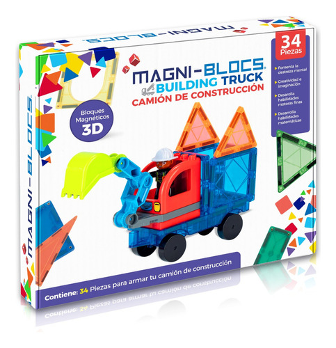 Magni Blocs Camión De Construcción Magnético De 34 Piezas, Vehículo De Construcción Magnético, Compatible Con Todos Los Sets De Bloques Magnéticos