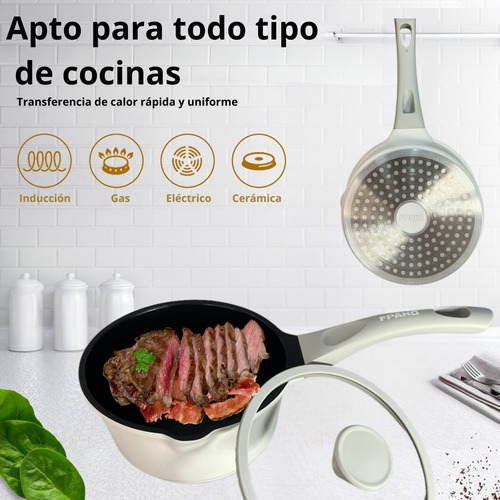Sartén De Cerámica Profundo De1.8lt Inducción Mango Silicón Beige