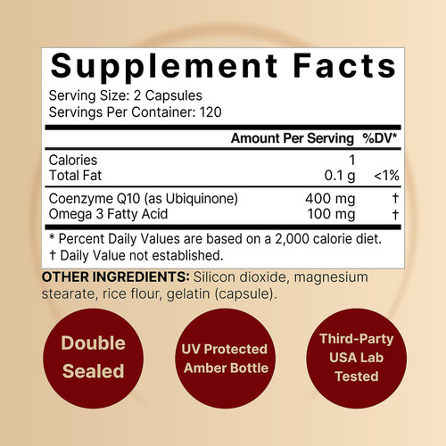 Suplemento Naturebell CoQ10 de 400 mg con Omega-3 240 cápsulas