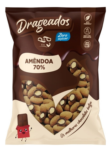 Drageado Amêndoa Com Chocolate Zero Açúcar 250g Dragee P&p