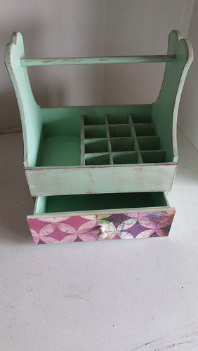 Porta Esmalte Uñas 22 Frascos Con Cajón Fibrofacil Verde Claro