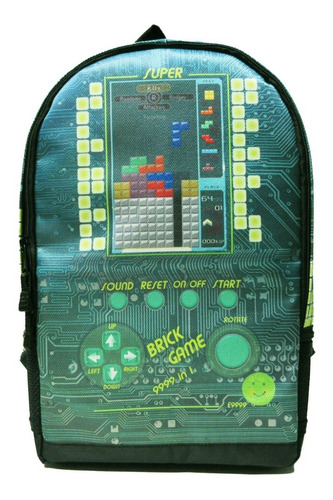 Mochila Gamer Block Pixel Puzzle Juvenil Verde Escolar