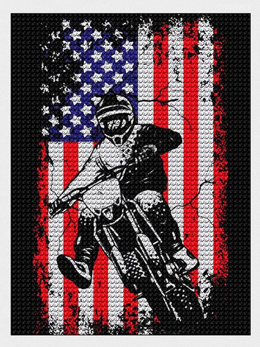 Pintura Diamante Bandera Usa Motocross Arte Diamante 5d Para