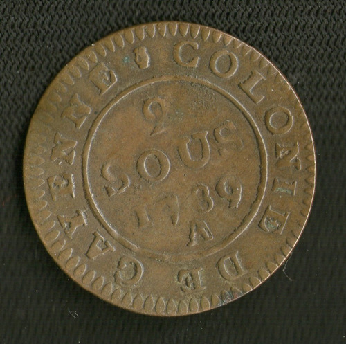 Cayena Francesa Moneda 2 Sous 1789 Km#1 - Argentvs