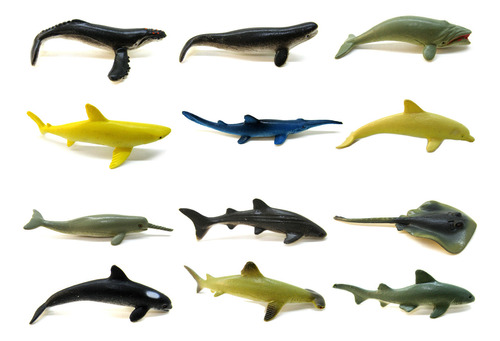 Juguete Animales Mini Tiburones Y Marinos X12 Goma Pack 023