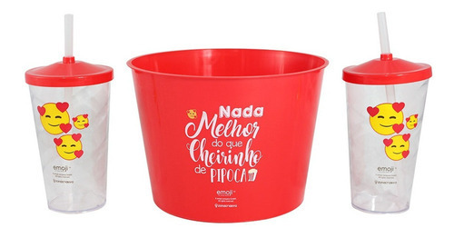 Kit Almofada De Pipoca Emoji Cheiro De Pipoca + 2 Copos Cor Preto
