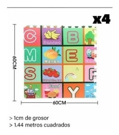 Imagen 5 de 5 de Alfombra Foami 120x120cm Armable Bebé Adultos 4 Piezas 60x60