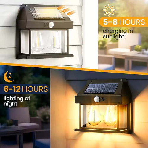 Aplique Lampara Solar Impermeable Con Sensor Vintage 2led