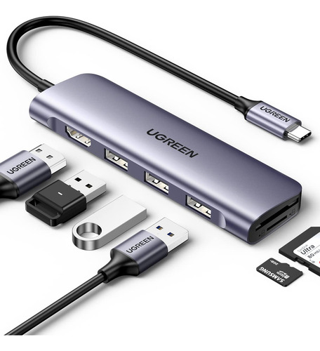 Hub Usb C Ugreen Revodok 6 En 1 Con 4 K Hdmi, 3 Usb 3.0, Sd/
