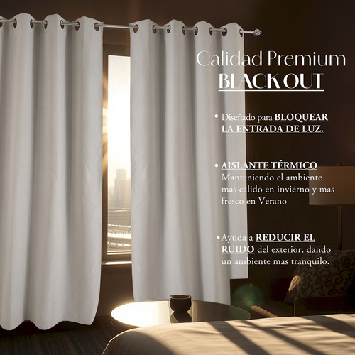 Cortinas 100% Blackout Largas 140x230cm Tres Capas Hogar Gris Liso