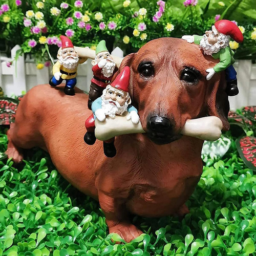 Decoración De Jardín Enano Dachshund Perro De Resina Comiend