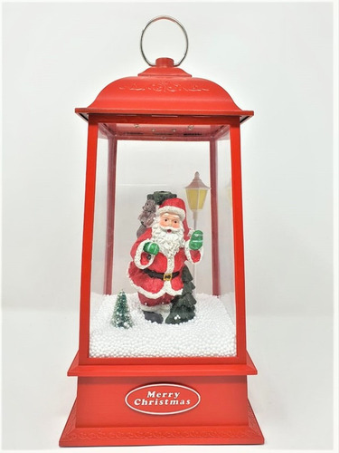 Imagen 3 de 3 de Farol Navideño Rojo Santa Claus Luz Led Y Caída De Nieve