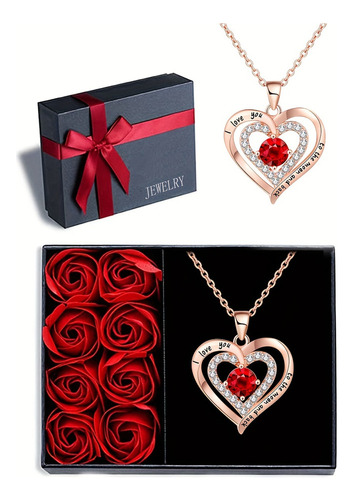 Collar Y Joyas En Caja De Regalo Con Forma De Rosa Eterna Pr