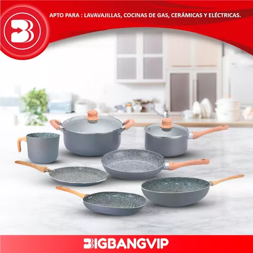 Juego De Granito Ollas Y Sartenes Con Tapas Antiadherentes Para Cocina 11  PCS