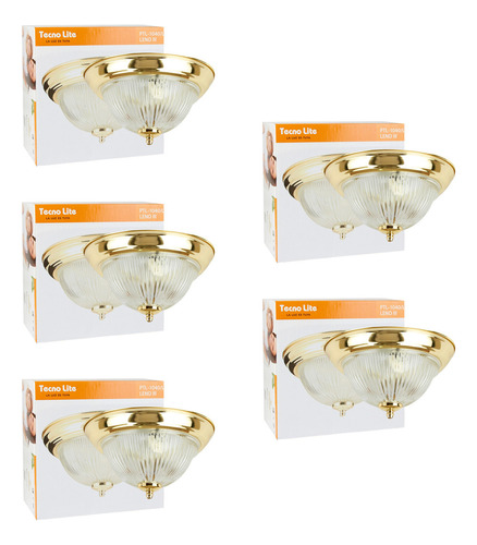 Set De 5 Lámparas Techo De Sobreponer 30w Cristal Tecnolite Color Dorado, Traslúcido