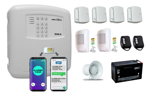 Kit Alarme HLG Max Cell Gsm 4 Setores Sem Fio