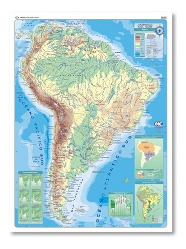 Mapa América Del Sur -mudo -plastificado 95x130cm - Mural
